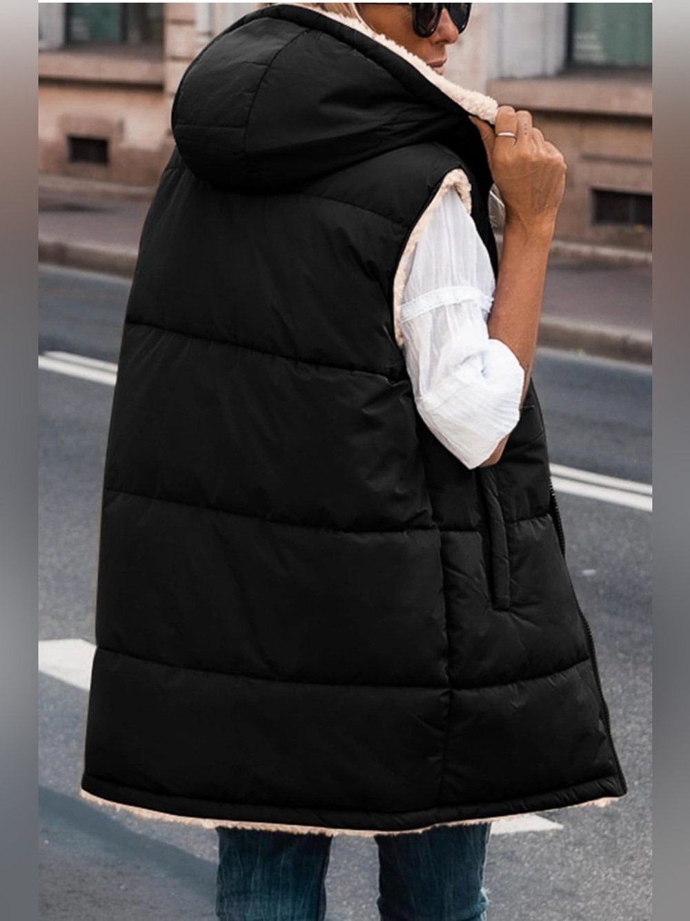 🆕Reversible Long Vests Sleeveless Fleece Jacket Zip Up with Pockets - Picture 2 of 3